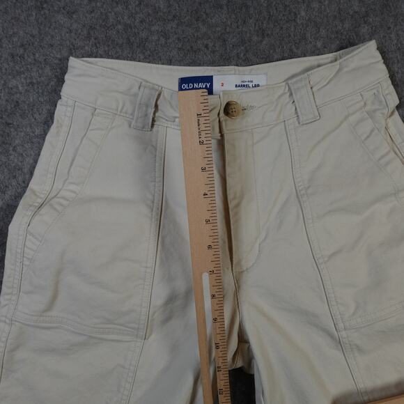 Old Navy Pants Womens 2 Barrel Leg High Rise Khaki Light Tan Cream - Picture 4 of 10
